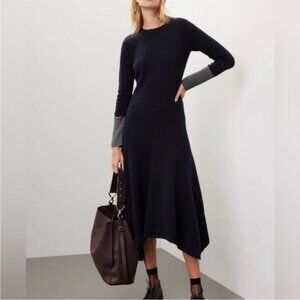 Plan C Long Sleeve Navy Blue Sweater Dress Midi 36 US XS Designer Quiet Luxury